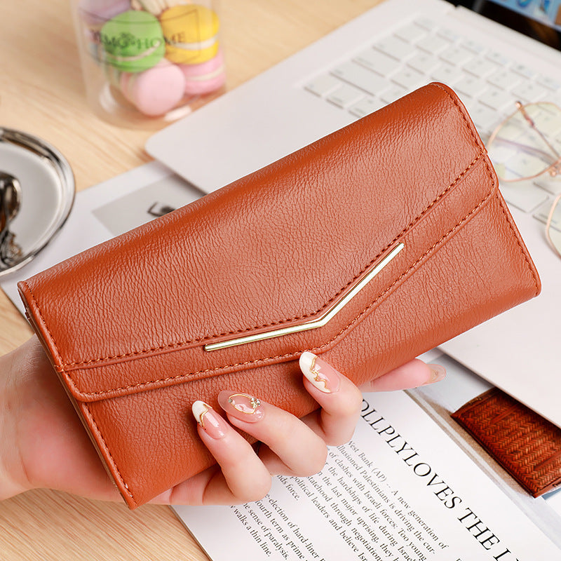 Women's Long Three-fold Stitching Fashion Multi-card-slot Leather Oil Wax Leather Large-capacity Wallet