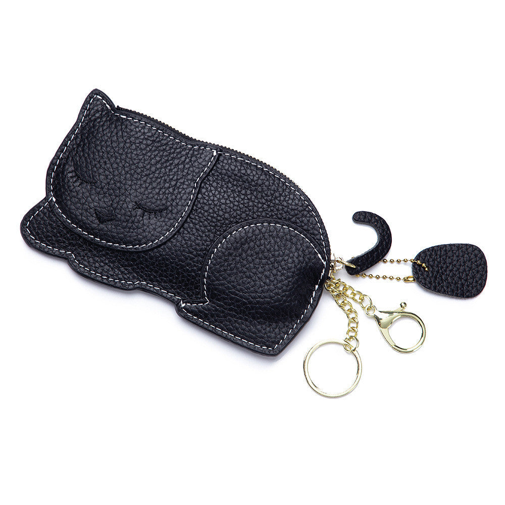 Cat Ultra-thin Coin Purse Genuine Leather Internet Celebrity Key Bag