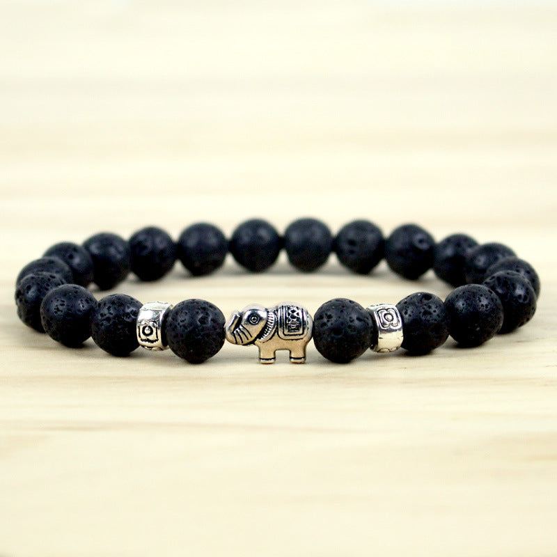 8mm Natural Volcanic Rock Colorful Stone Elephant Bracelet For Men