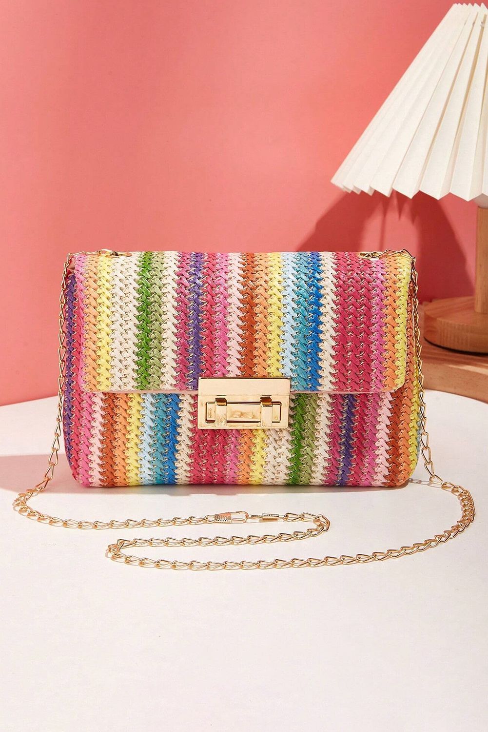 Fashion Crossbody Bag Straw Lock Closure Simple Small Square Bag