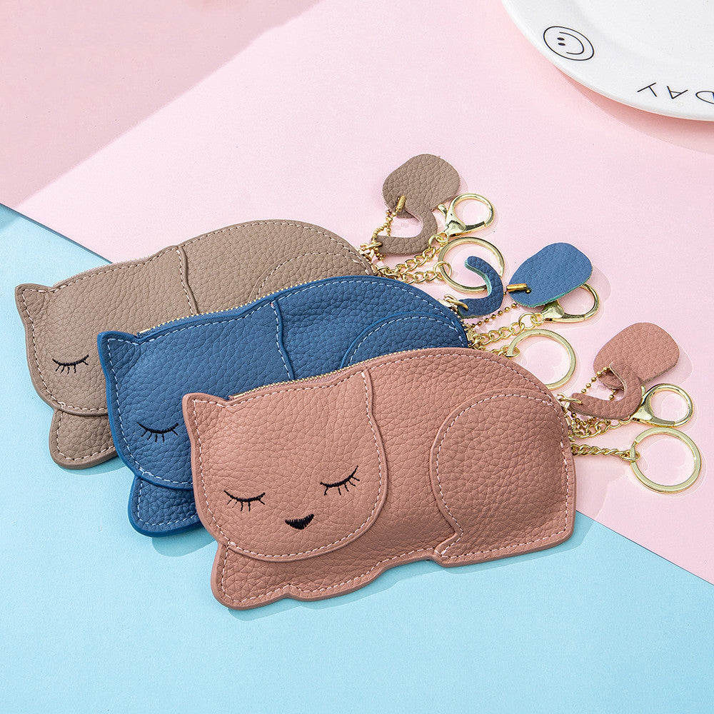 Cat Ultra-thin Coin Purse Genuine Leather Internet Celebrity Key Bag