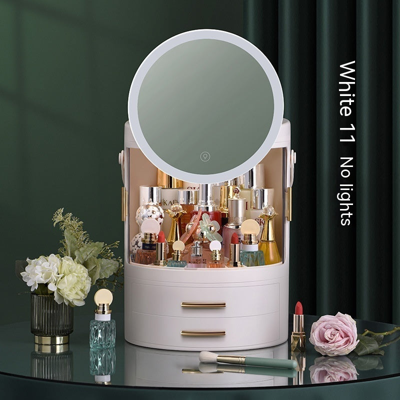 Cosmetics Dust-proof Integrated Desktop Large Capacity Rotating Storage Rack With Mirror