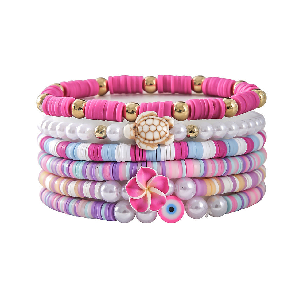 Preppy Style Colorful Polymer Clay Flower Shell Bracelet