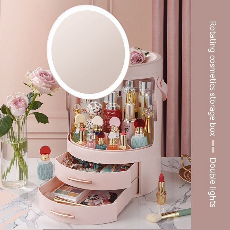 Cosmetics Dust-proof Integrated Desktop Large Capacity Rotating Storage Rack With Mirror