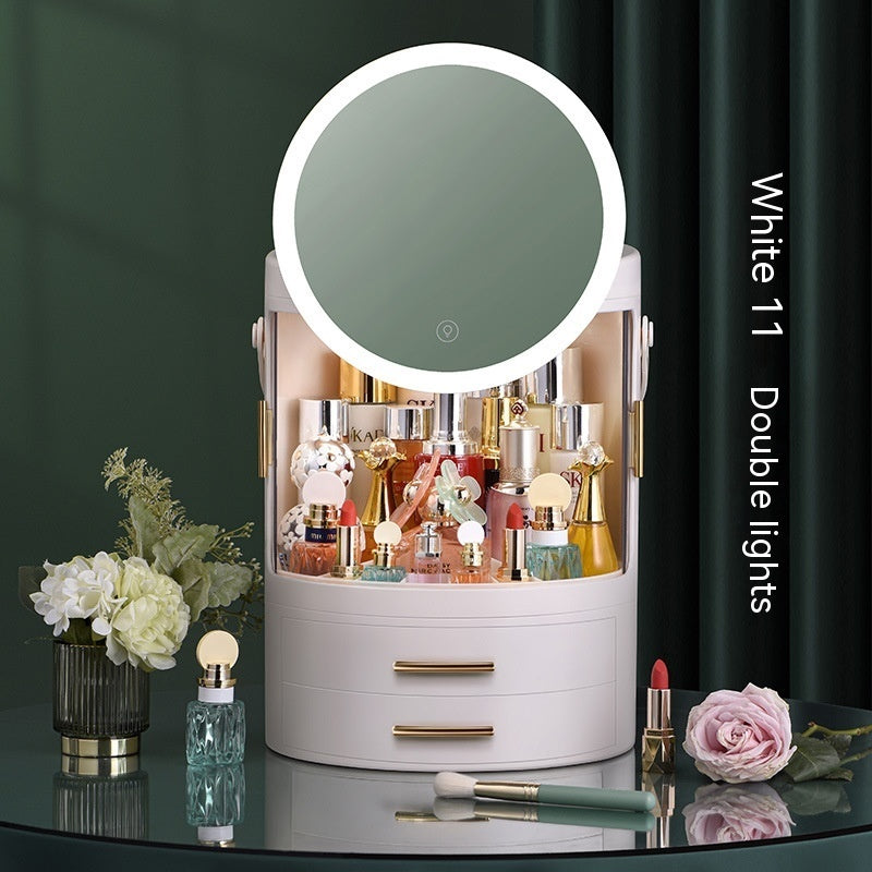 Cosmetics Dust-proof Integrated Desktop Large Capacity Rotating Storage Rack With Mirror