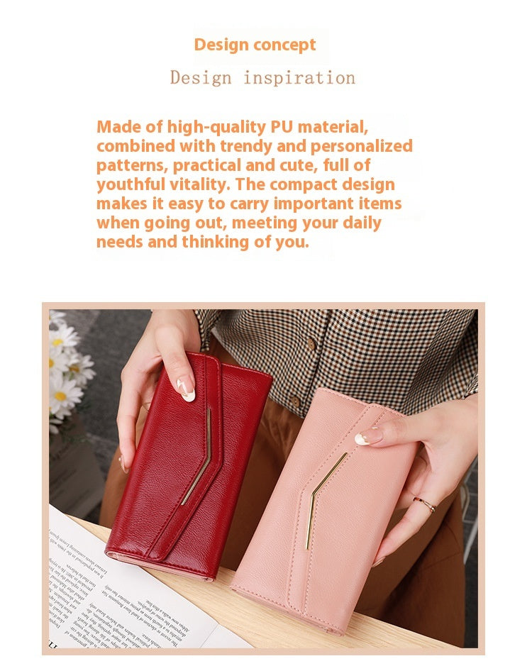 Women's Long Three-fold Stitching Fashion Multi-card-slot Leather Oil Wax Leather Large-capacity Wallet