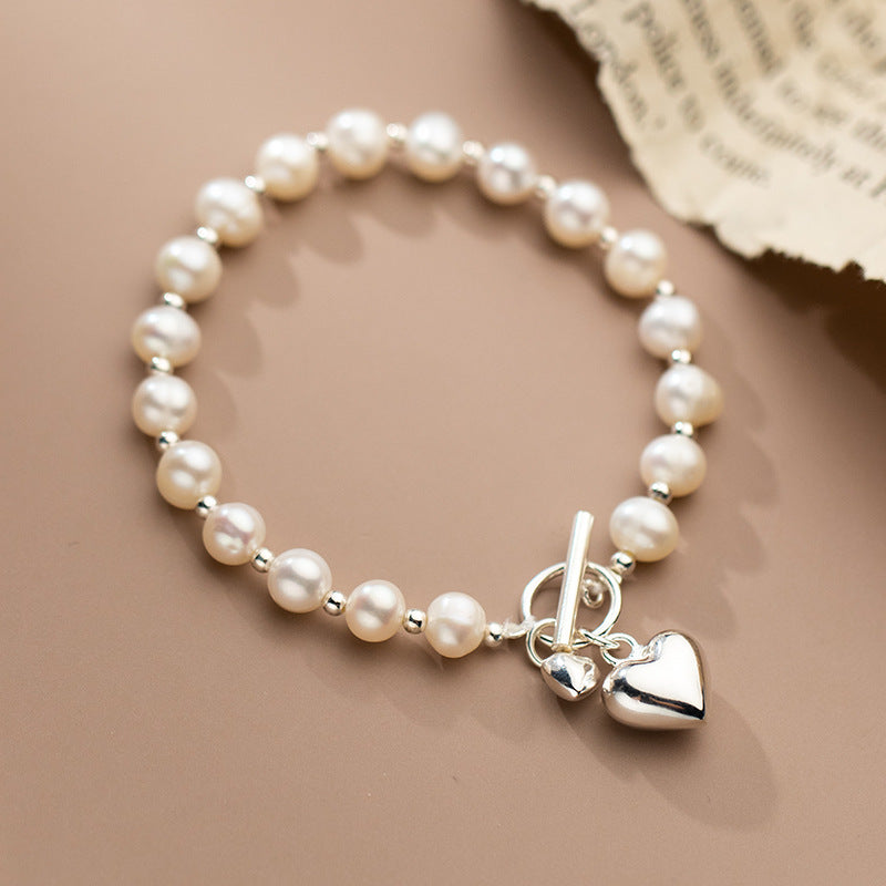 Silver Love Pearl Light Bead Bracelet Heart-shaped