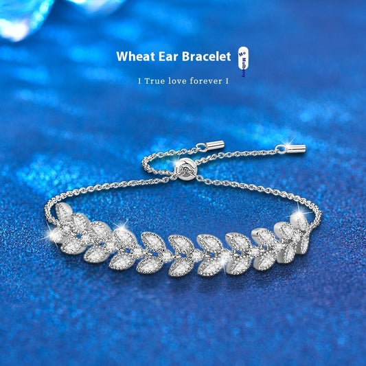 Moissanite Adjustable 925 Sterling Silver Wheat Bracelet