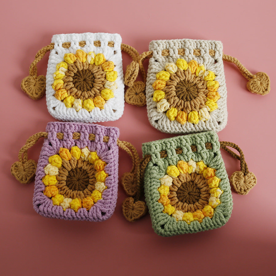 Sweet Sunflower Hand-woven Mini Drawstring Coin Purse