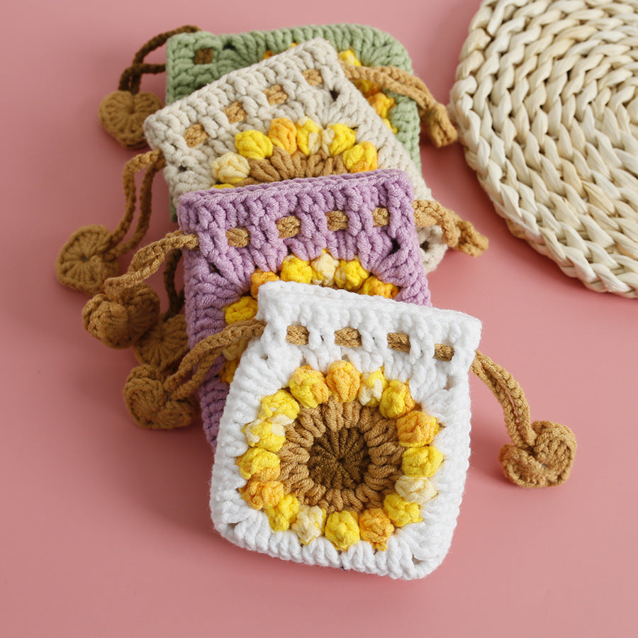 Sweet Sunflower Hand-woven Mini Drawstring Coin Purse