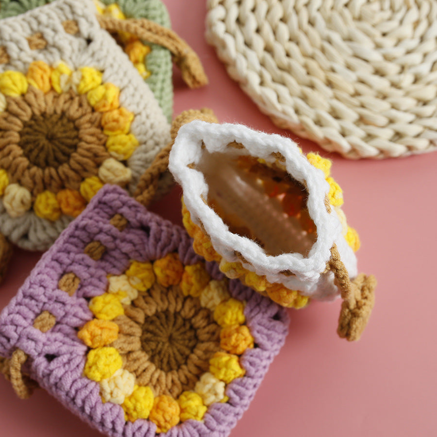 Sweet Sunflower Hand-woven Mini Drawstring Coin Purse