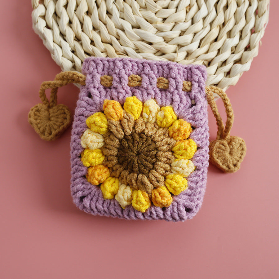 Sweet Sunflower Hand-woven Mini Drawstring Coin Purse