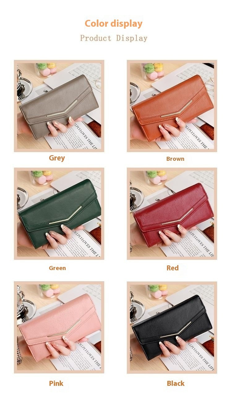 Women's Long Three-fold Stitching Fashion Multi-card-slot Leather Oil Wax Leather Large-capacity Wallet