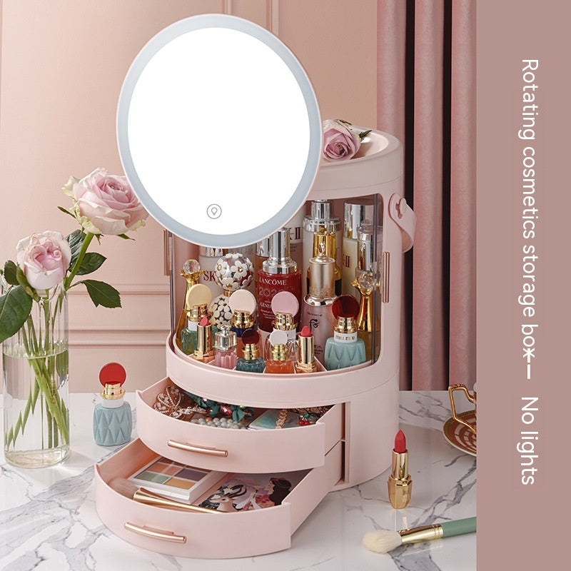 Cosmetics Dust-proof Integrated Desktop Large Capacity Rotating Storage Rack With Mirror