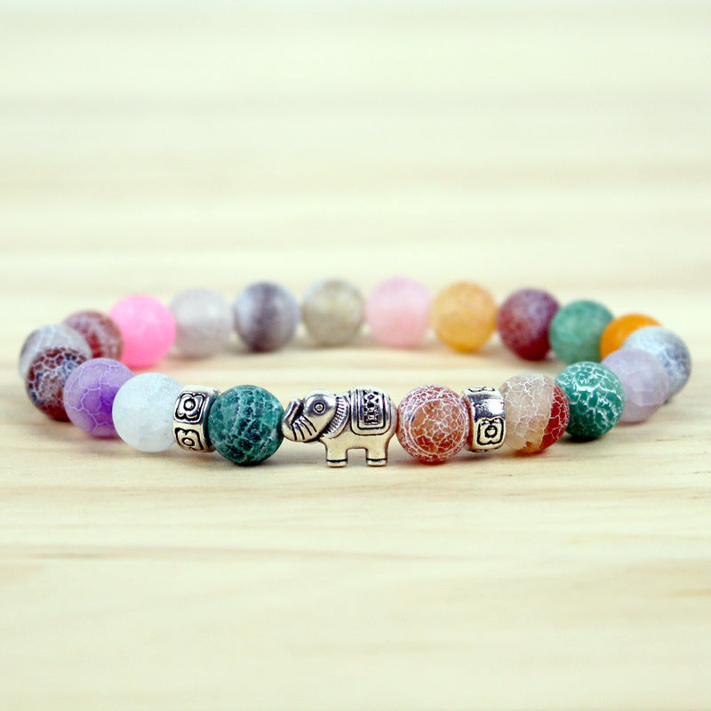 8mm Natural Volcanic Rock Colorful Stone Elephant Bracelet For Men