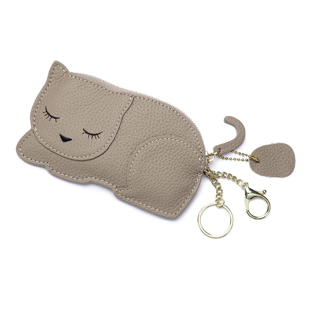 Cat Ultra-thin Coin Purse Genuine Leather Internet Celebrity Key Bag