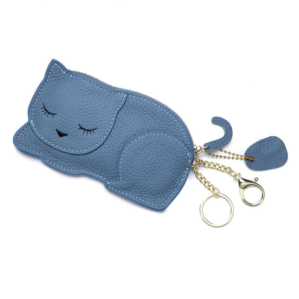 Cat Ultra-thin Coin Purse Genuine Leather Internet Celebrity Key Bag